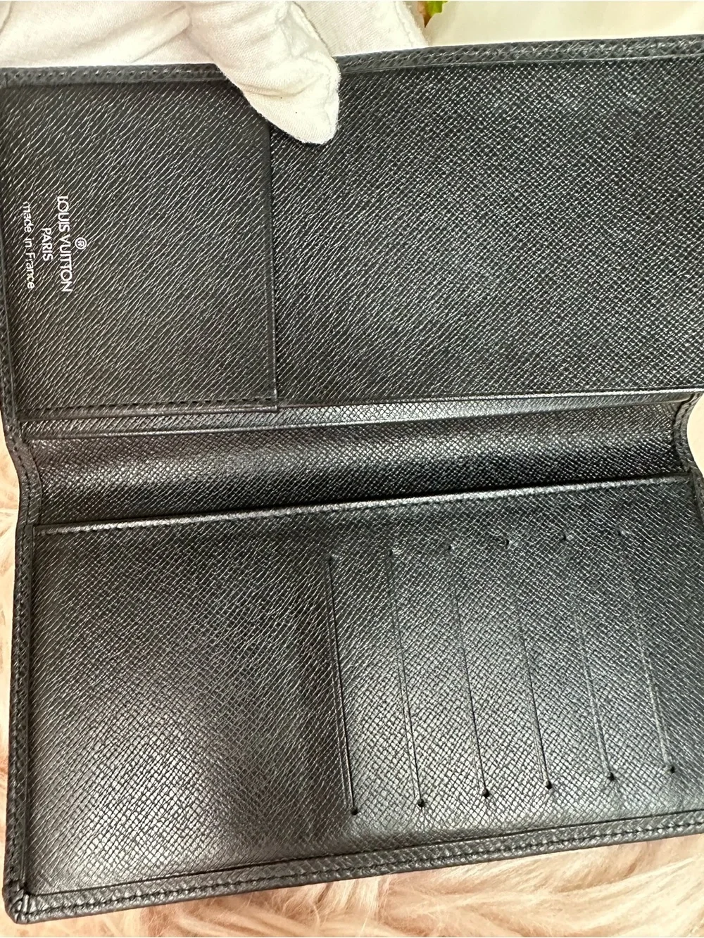 Authentic Louis Vuitton Black Textured Long Wallet with Debossed LV